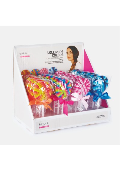 BIFULL EXPOSITOR PIRULETAS DE COLORES LOLLIPOPS COLORS 24 UNIDS