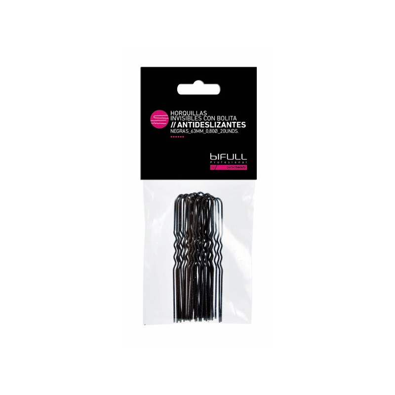 BIFULL HORQUILLAS INVISIBLES ANTIDESLIZANTES NEGRAS 63MM 20UDS