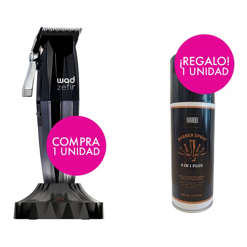 KIT CORTE WAD (ZEFIR CLIPPER BASE CARGADORA BLACK-SILVER+HARDEL BARBER SPRAY)